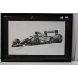 A motor racing print signed by the driver & artist 98x69cm collection only