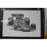 A motor racing print signed by the driver & the artist 103x79cm collection only