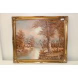 A gilt framed woodland scene oil on canvas 69x60cm