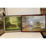 Two framed woodland scene pieces of artwork 85x62cm collection only