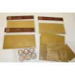 A collection of 24ct gold coated bank notes with certs & six pots of 24ct gold flakes