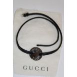 Gucci Leather Dog Collar with Chrome Disc ? Stamped ?Made in Italy?. Dust cover included. 25