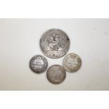A George III crown & three Victorian shillings