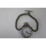 A Trojan silver pocket watch and hallmarked silver double Albert chain & T-Bar