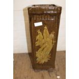 A heavy salt glazed planter/umbrella stand with bird relief decoration h54cm