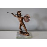 A bronzed Roman soldier figure on a marble base 35 x30cm