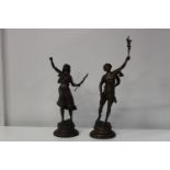 A pair of early 20th Century bronzes signed Rousseau h60cm