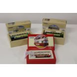 Three collectable Corgi die-cast bus models