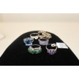 Five 925 silver & semi precious stone rings & 925 silver bracelet