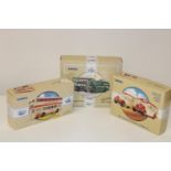 Three collectable Corgi die-cast bus models