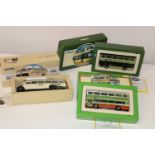 Three collectable Corgi die-cast bus models