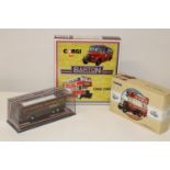 Three collectable Corgi die-cast bus models