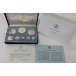 A 1974 Belize eight coin silver proof coin set with COA