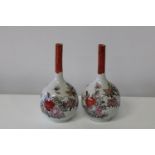 A pair of hand painted gourd shaped vases with bird & flower decoration. h 20cm