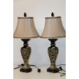 A pair of contemporary lamp bases & shades h 74cm . Collection only