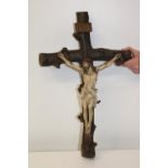 A antique carved & cast large crucifix. h57cm x w35cm