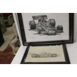 Two framed & signed Formula One prints. 102 x 79 & 76 x 57 cm. collection only