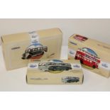 Three collectable Corgi die-cast bus models