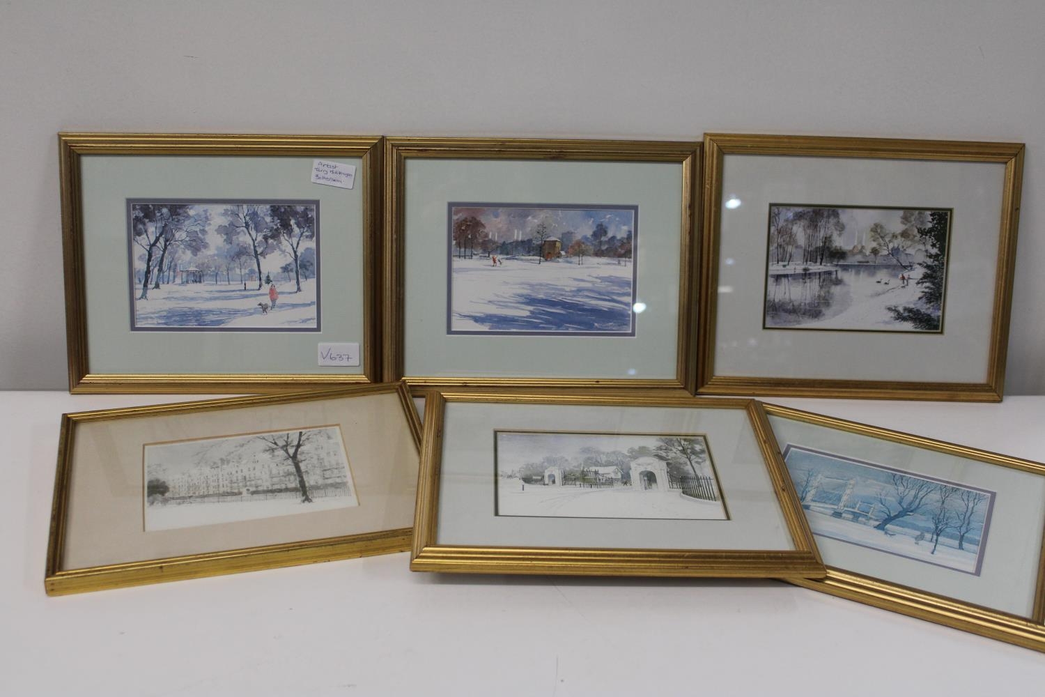 Six gilt framed prints by a London artist. 29cm x 24cm