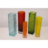 Five assorted art glass vases. Tallest is 20cm