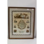 A framed Victorian sampler. 72cm x 59cm Collection only