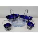 Five pieces of blue tableware