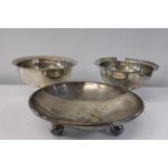 Three plated catering bowls d34 & d26cm