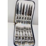 An unusual cased set of Argentina Tango cutlery