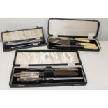 Three cased sets of vintage carving knives including hallmarked silver examples