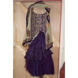 A Ladies purple hand made evening dress/wedding dress with long shawl