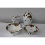 Three pieces of Royal Albert Old Country Roses & one piece of Royal Worcester