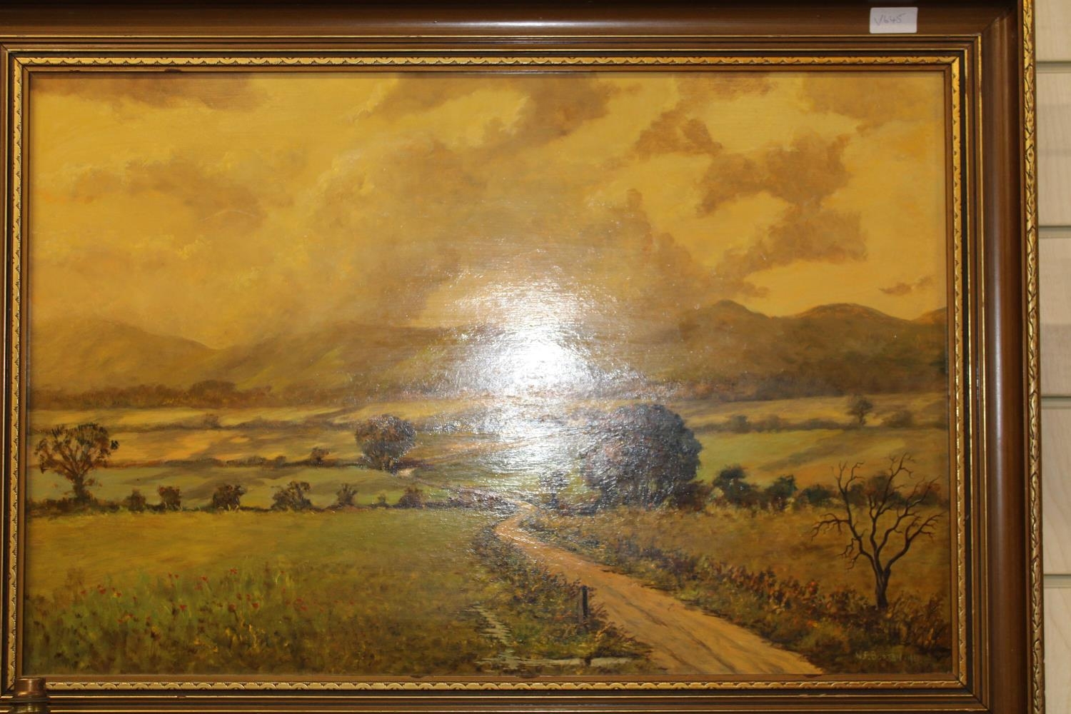 A large framed oil on board by W.F. Burton dated 1969 63cm x 89cm collection only