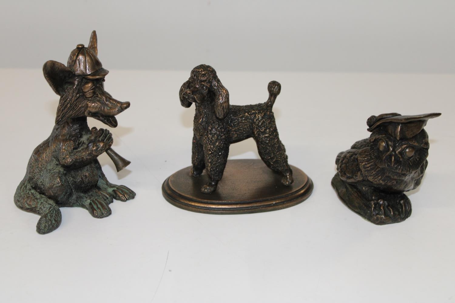 Three small Jeanne Rynhart sculptures hand finished in cold cast bronze. Largest 14cm tall