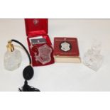 A boxed Waterford Xmas tree decoration & two glass perfume bottles