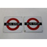 Pair of enamel bus stop signs 10cm x 11cm