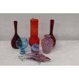 A selection of assorted art glass, two pieces signed