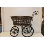 A vintage wicker & metal child's pram 60cm x 65cm collection only