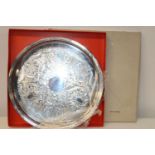 A large vintage boxed galleried silver plated plater 45cm in diameter