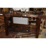 A vintage wood working bench with a Parkinson vice (tools on top not included) collection only