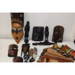 A job lot of wooden wall masks & other items