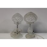 Two cut glass electric hurricane lamps