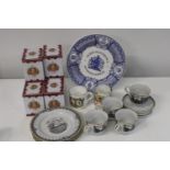 A selection of commemorative ware and vintage tea set.