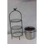 A vintage metal cake stand with glass inserts & ice bucket collection only