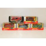 Five Burago 1:43 scale die-cast models