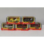 Five Burago 1:43 scale die-cast models