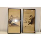 A pair of framed Japanese pictures 63 cm x 33cm