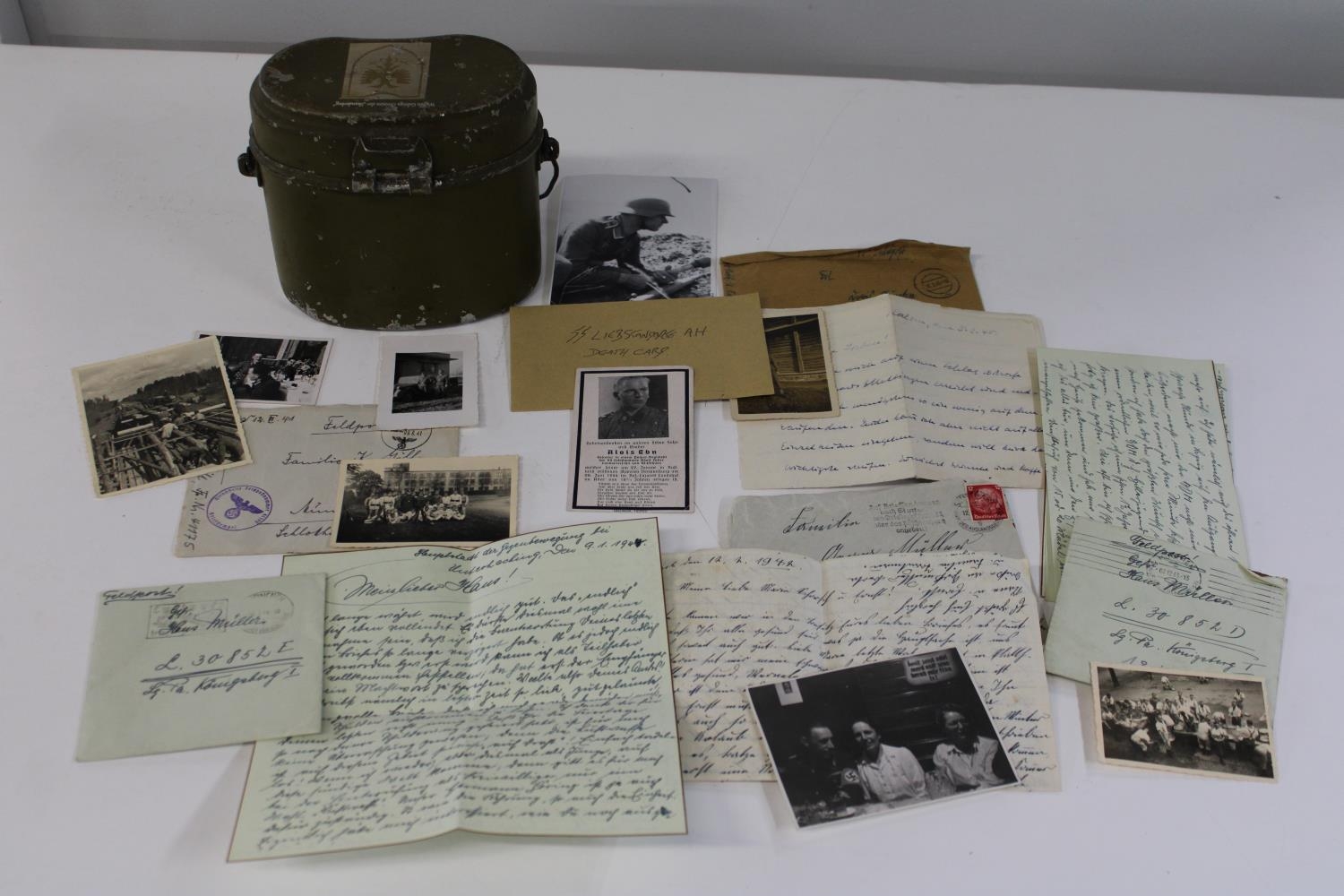 A WW2 German mess tin & collection of field post letters etc