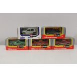 Five Burago 1:43 scale die-cast models