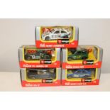 Five Burago 1:43 scale die-cast models