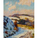 Maler um 1920. Undeutlich sign. Winterlandschaft an einem sonnigen Tag. Öl/Lwd. 97 x 80 cm. R